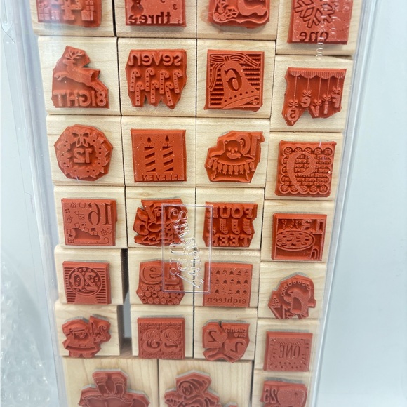 27Piece Lot Wooden Mounted Rubber Stamps Christmas Holiday Large Small Navidad - Picture 3 of 8